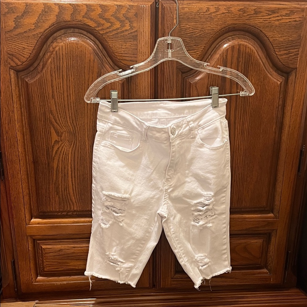 White Distressed Women's Denim Bermuda Shorts